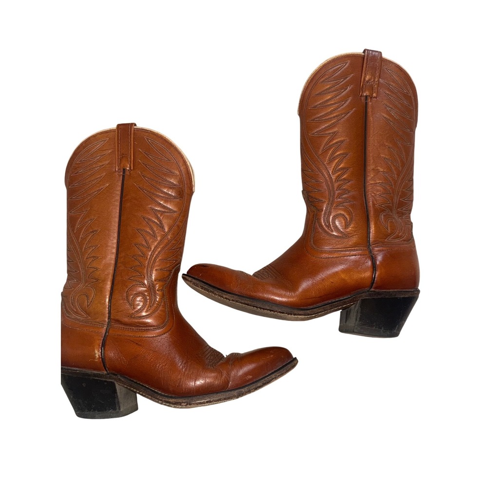 Vintage Acme 65314 Cognac Brown Punchy Ranch Hand Cowboy Boots Men's 9D USA Made